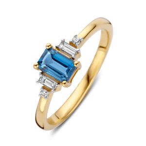 14 krt gouden Ring geelgoud topaas + briljant