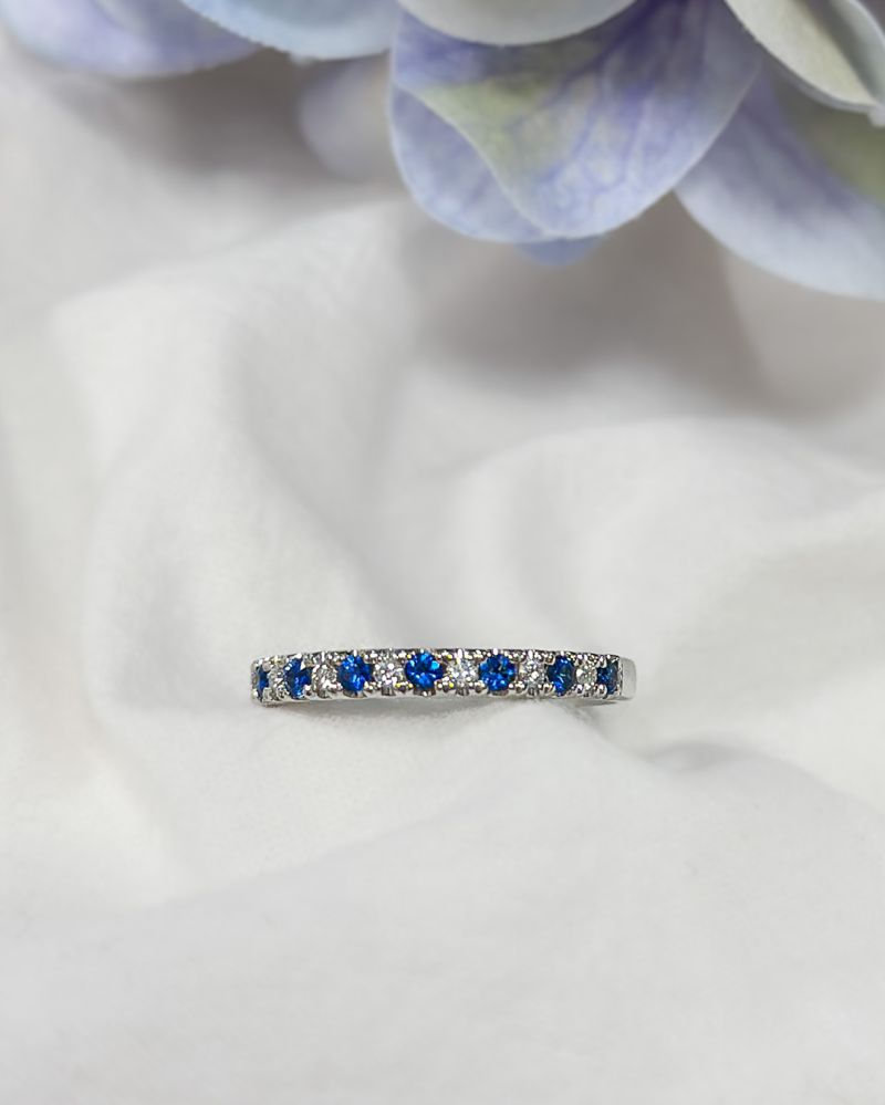 14 krt gouden Ring witgoud briljant + saffier - Afbeelding 3