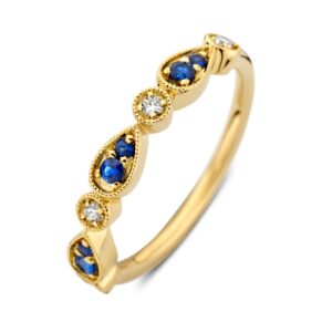 14 krt gouden Ring geelgoud briljant + saffier