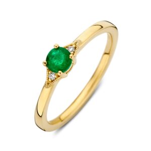 14 krt gouden Ring geelgoud smaragd + briljant