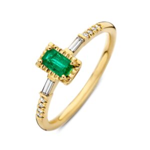 14 krt gouden Ring geelgoud smaragd + briljant