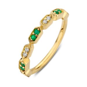 14 krt gouden Ring geelgoud smaragd + briljant