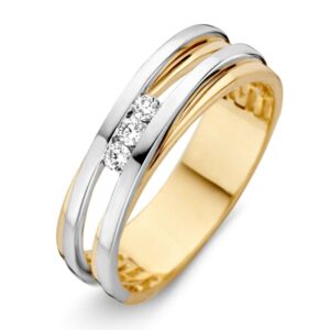 14 krt gouden Ring bicolor briljant 0.11 crt.