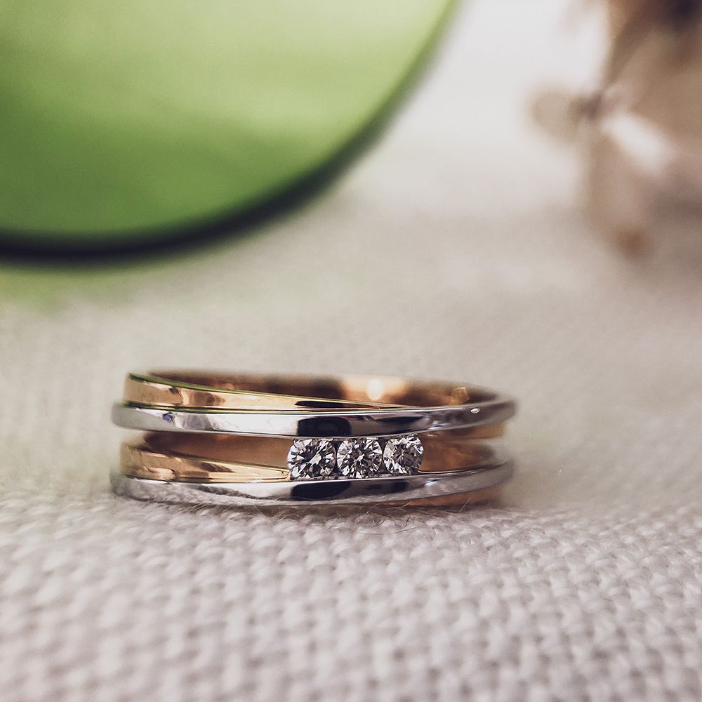 14 krt gouden Ring bicolor briljant 0.11 crt. - Afbeelding 2