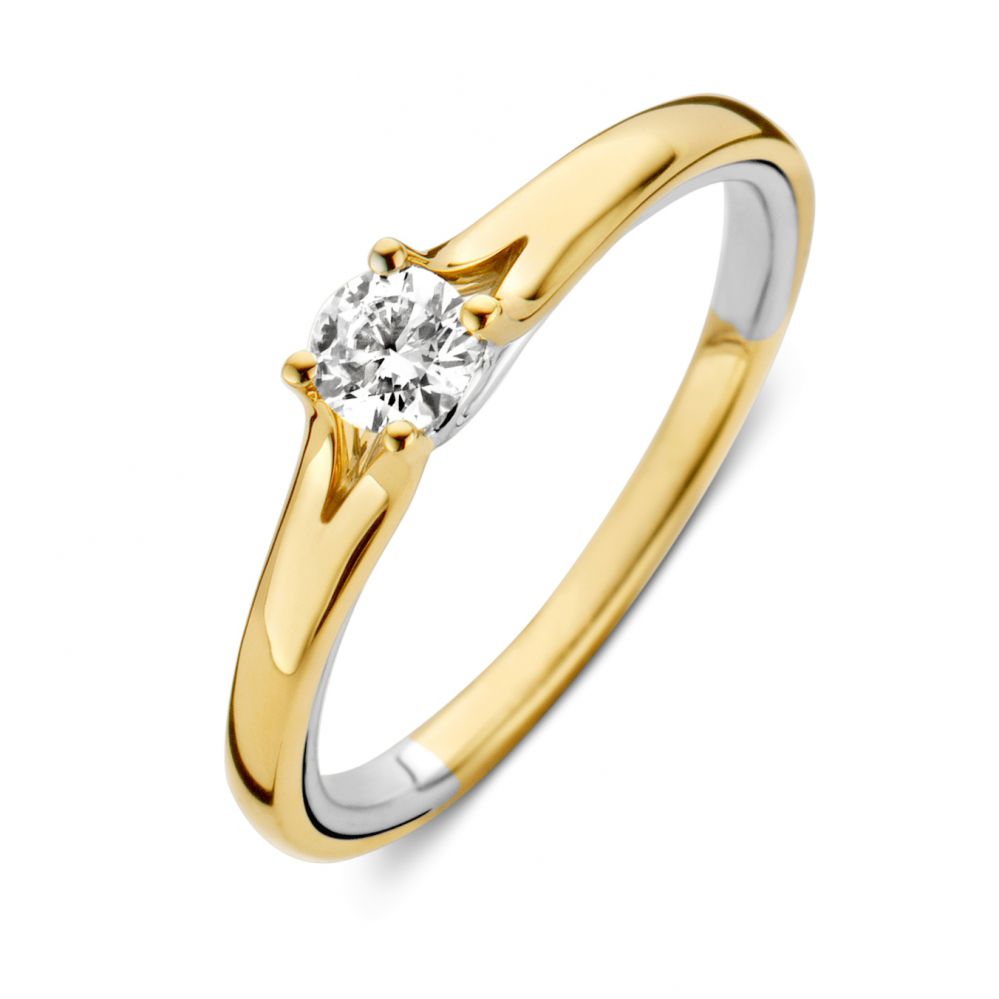 14 krt gouden Ring bicolor briljant 0.23 crt.