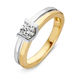 14 krt gouden Ring bicolor briljant 0.40 crt.