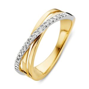 14 krt gouden Ring bicolor briljant 0.15 crt.
