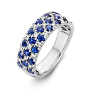 14 krt gouden Ring witgoud briljant + saffier