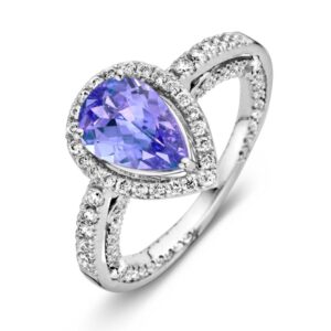 14 krt gouden Ring witgoud tanzaniet + briljant